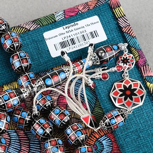 Erzurum Oltu 925Ayar Gm lemeli Nakka mame Gm Pskl Kapsl Kesim 13x15mm Tesbih