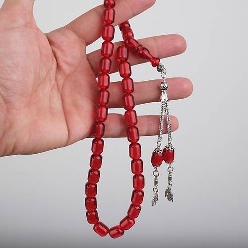 Ate� Kehribar Alpaka P�sk�ll� Kaps�l Kesim 9x12mm Tesbih - Kan K�rm�z�s�