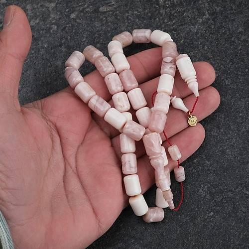 Katalin Dinlenmi� �ubuk Usta i�i �mzal� Kaps�l Kesim 9x12mm Tesbih -Beyaz Alacal�