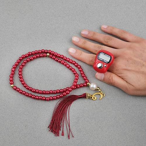 Zikirmatik Elektronik Tesbih ve 99luk Namaz Tesbih Seti -Krmz