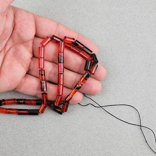 S�kma Kehribar Kesme Kesim 6x10mm Tesbih P�sk�ls�z Siyah K�rm�z�