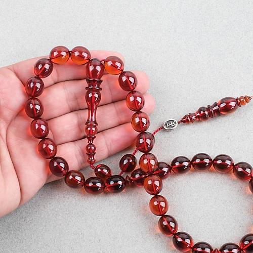 Ate Kehribar Usta i mzal Tombul Beyzi Kesim 11.5x13mm Tesbih