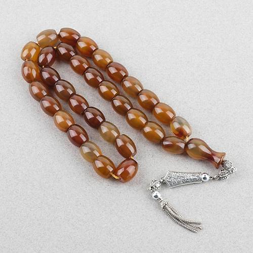 Akik Ta�� Habbe ve �mame Dahil Akik Alpaka P�sk�l F��� kesim 12x15mm Tesbih