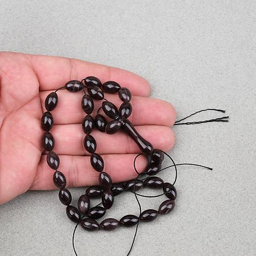 S�kma Kehribar Beyzi Kesim 7x11mm Tesbih- Kahverengi