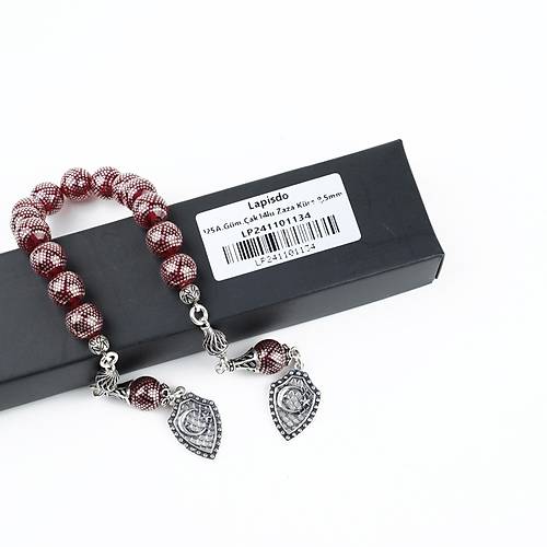 Ate Kehribar 925Ayar Gm akm ve Gm Pskl 14lu  Zaza Kre Kesim 9.5mm Tesbih
