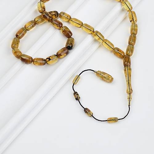 Dominik Mavi Kaya Damla Fosilli Amber Kapsl Kesim 6x10mm Tesbih