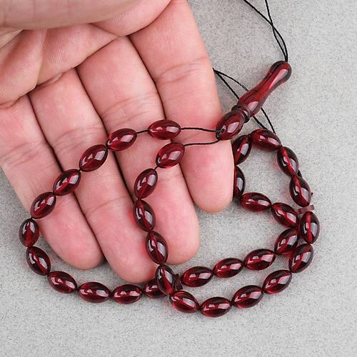 S�kma Kehribar Beyzi Kesim 7x11mm Tesbih P�sk�ls�z K�rm�z�