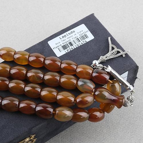 Akik Ta�� Habbe ve �mame Dahil Akik Alpaka P�sk�l F��� kesim 12x15mm Tesbih
