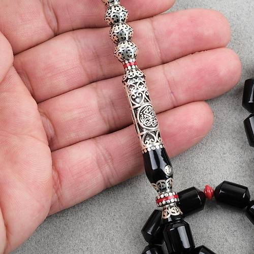 Erzurum Oltu 925Ayar Gm Nakka mame Ulu Kapsl Kesim 9x12mm Tesbih