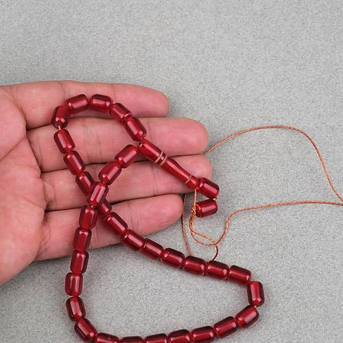 S�kma Kehribar Kaps�l Kesim 7x9mm Tesbih - �effaf K�rm�z� P�sk�ls�z