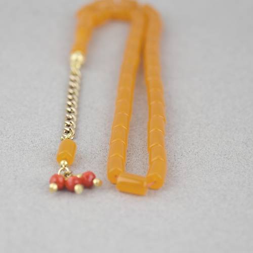 U�ak Cam� Kesme Kesim 7x10mm Alt�n Sar�s� P�sk�ll� Tesbih- Turuncu
