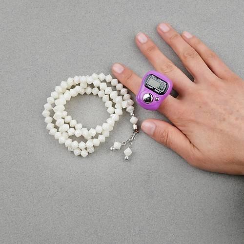 Zikirmatik Elektronik Tesbih ve Brtlen Desenli 99luk Namaz Tesbih Seti -Lila