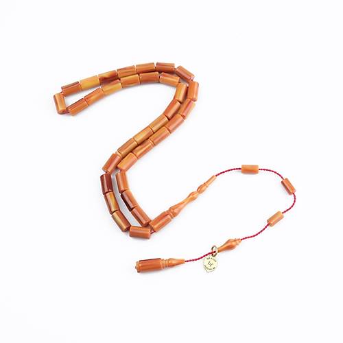 Kadim Katalin Eski Kalemlik Obje Usta ��i �mzal� Kaps�l Kesim 7x12mm Tesbih -Kahve Sar� Sedefli
