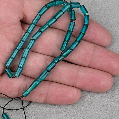 Ate� Kehribar Kesme Kesim 4x7mm Tesbih- Turkuaz Ye�ili