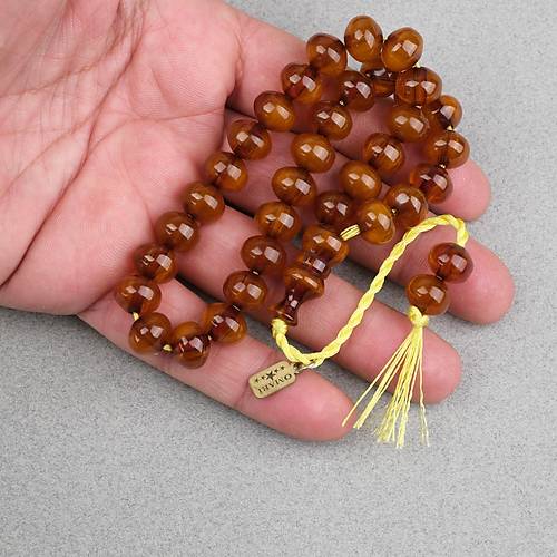 Omari S�kma Kehribar Bas�k K�re Kesim Sistemli 9x11mm Tesbih- Kahverengi