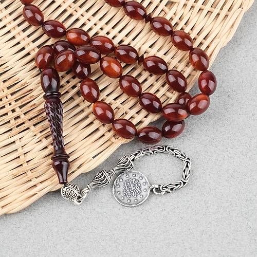 Kadim Katalin �ekoslovak El Boy ��lemeli �mame 925Ayar G�m�� P�sk�l Beyzi Kesim 7x10mm Tesbih