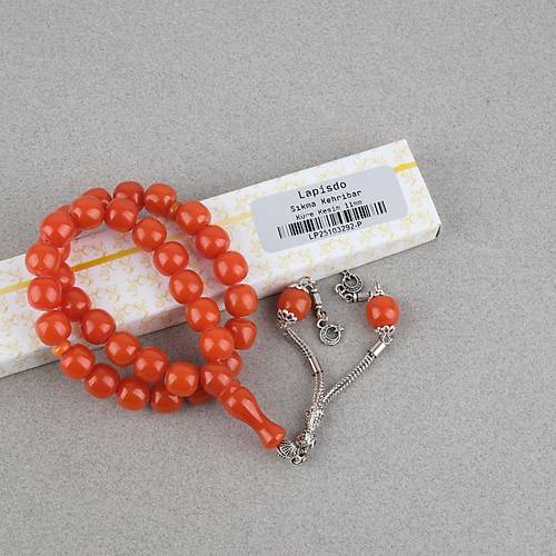 S�kma Kehribar Alpaka P�sk�ll� K�re Kesim 11mm Tesbih - Turuncu