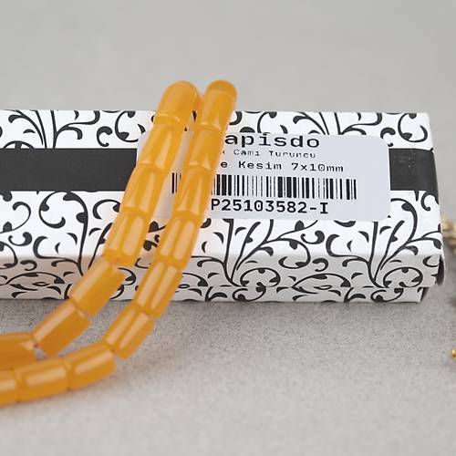 U�ak Cam� Kesme Kesim 7x10mm Alt�n Sar�s� P�sk�ll� Tesbih- Turuncu