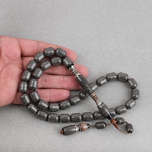 Erzurum Oltu 925Ayar Gm leme Kuka Nakka mame Usta i mzal Kapsl Kesim 10x13mm Tesbih