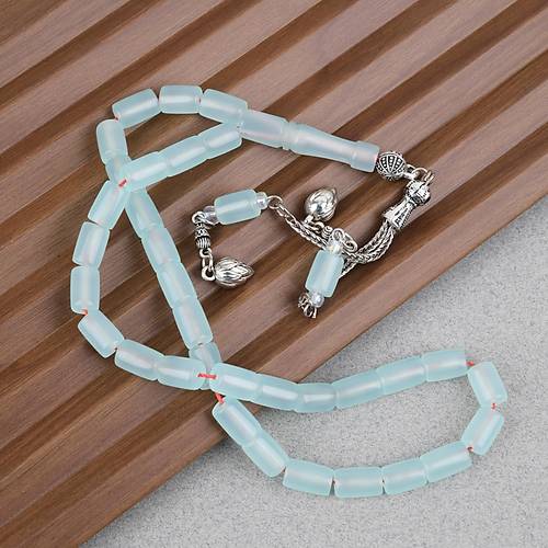 U�ak Cam� Alpaka P�sk�l Kesme Kesim 7x10.5mm Tesbih - Su Ye�ili