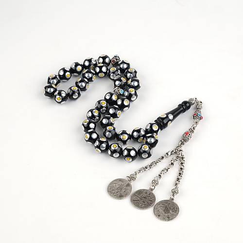 G�rc� Oltu ��lemeli A��r 3 Sallant� Alpaka P�sk�l K�re Kesim 12mm Tesbih