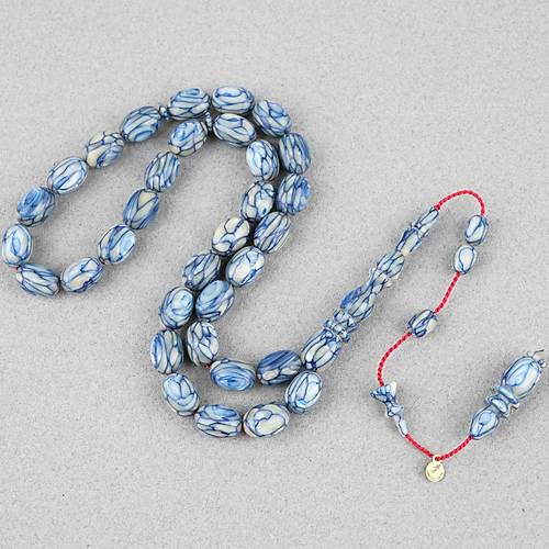 Galalit Yumurta Kesim 8.5x12mm Tesbih -Sedefli Koyu Mavi