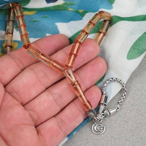 Ate� Kehribar Alpaka P�sk�ll� Kesme Kesim 6x10mm Tesbih - �effaf Kahverengi