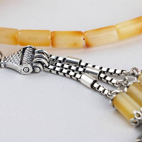 Rus Kaya Damla Kehribar 925Ayar G�m�� P�sk�l Kesme Kesim 5x10mm Tesbih