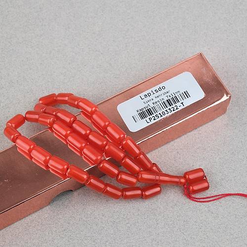 S�kma Kehribar Kaps�l Kesim 7x11mm Tesbih - K�rm�z� P�sk�ls�z