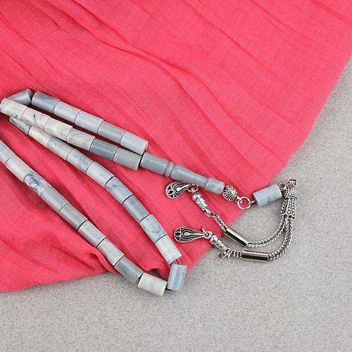 S�kma Kehribar Kesme Kesim Alpaka P�sk�ll� 6x10mm Tesbih