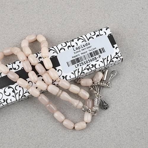 S�kma Kehribar Kaps�l Kesim Alpaka P�sk�ll� 7x11mm Tesbih Ta� Rengi