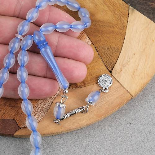 Kedig�z� Alpaka P�sk�ll� Beyzi Kesim 7x11mm Tesbih- Mavi