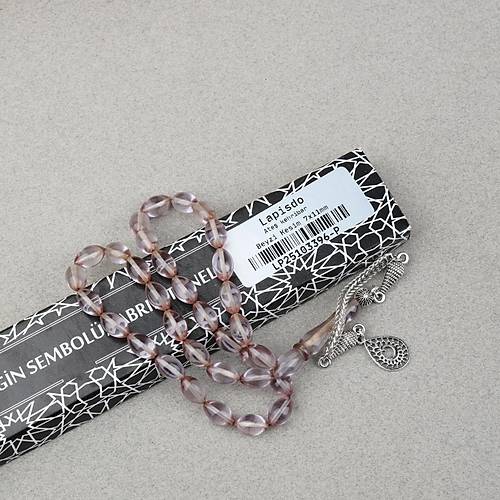 Ate� Kehribar Alpaka P�sk�ll� Beyzi Kesim 7x11mm Tesbih- �effaf Gri