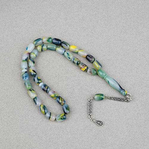 Arizona Katalin Alpaka P�sk�l Kaps�l Kesim 8x12mm Tesbih- Ye�il Beyaz