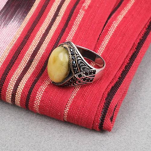 Kaya Damla Kehribar  925 Ayar G�m�� P�sk�l K�re Kesim 13mm Tesbih ve G�m�� Kehribar Y�z�k Seti