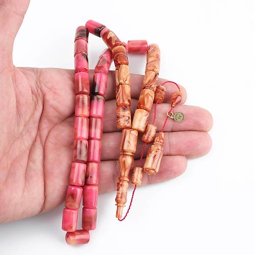 Katalin Dinlenmi� �ift Renk Usta ��i �mzal� Yumu�ak Kesme Kesim 8x13mm Tesbih -Pembe Kahve