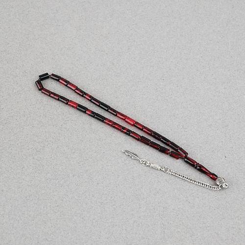 Ate� Kehribar Alpaka P�sk�ll� Kesme Kesim 4x7mm Tesbih- Siyah- Bordo