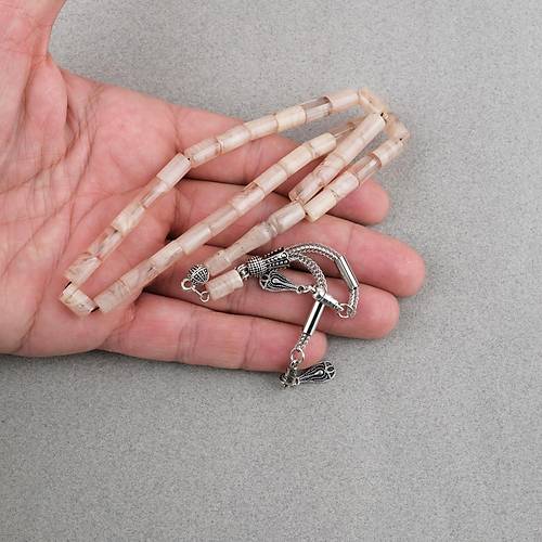 S�kma Kehribar Kesme Kesim Alpaka P�sk�ll� 6x10mm Tesbih