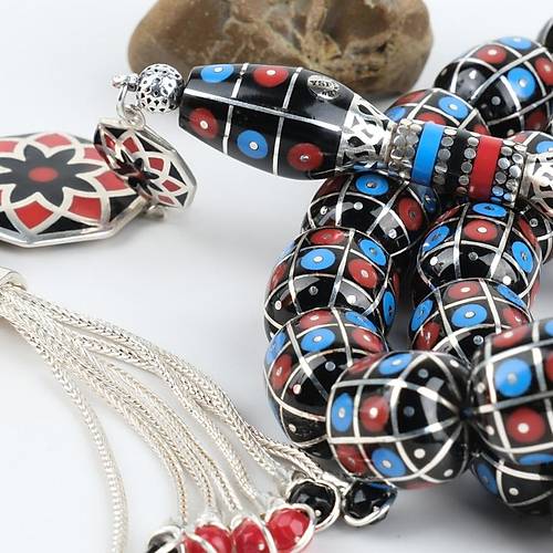 Erzurum Oltu 925Ayar Gm lemeli Nakka mame Gm Pskl Kapsl Kesim 13x15mm Tesbih
