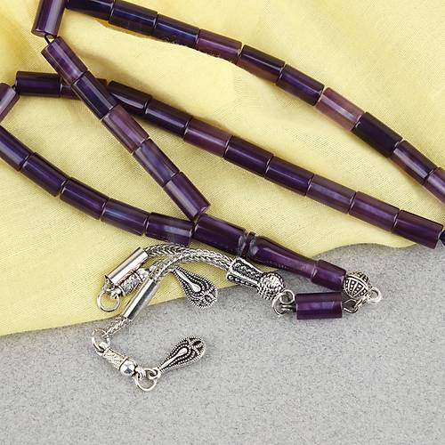 S�kma Kehribar Kesme Kesim Alpaka P�sk�ll� 6x10mm Tesbih