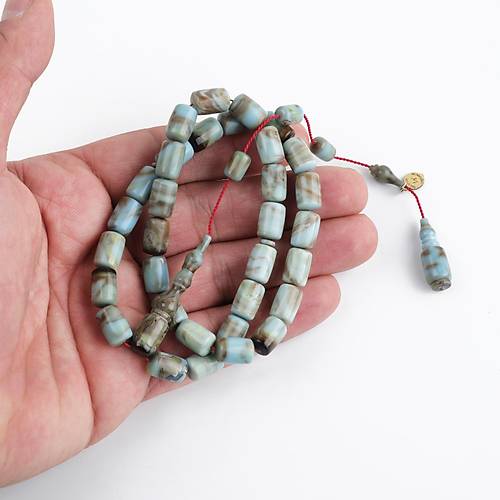 Kadim Katalin Eski Obje Usta i mzal Kapsl Kesim 7.5x11mm Tesbih -Firuze