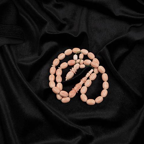 Galalit  Beyzi Kesim 8.5x12mm Tesbih - Krmz izgili