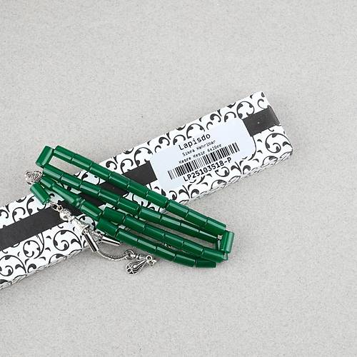 S�kma Kehribar Kesme Kesim Alpaka P�sk�ll� 6x10mm Tesbih Ye�il