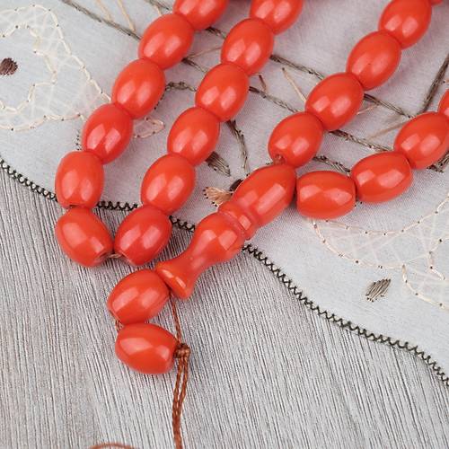 S�kma Kehribar Beyzi Kesim 9x11mm Tesbih - Turuncu P�sk�ls�z