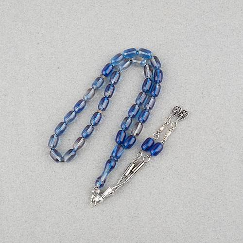 S�kma Kehribar Kaps�l Kesim Alpaka P�sk�ll� 7x11mm Tesbih A��k Mavi