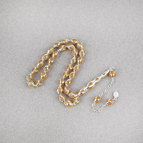 G�m�� Kaplama Kafesli Mine Beyzi 7x9mm Tesbih - Sar�