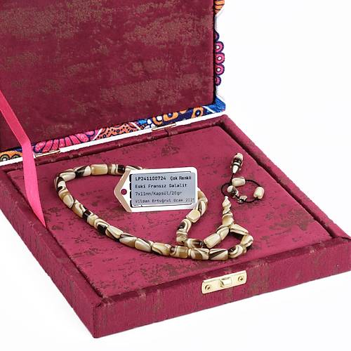 Galalit 1940 D�k�m Eski Frans�z Kaps�l Kesim 7x11mm Tesbih -MultiColor