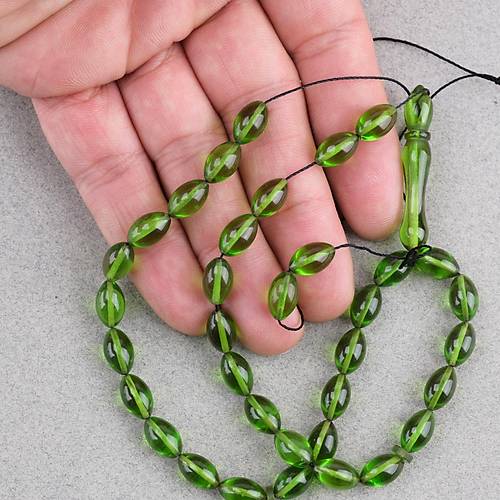 S�kma Kehribar Beyzi Kesim 7x11mm Tesbih P�sk�ls�z Ye�il