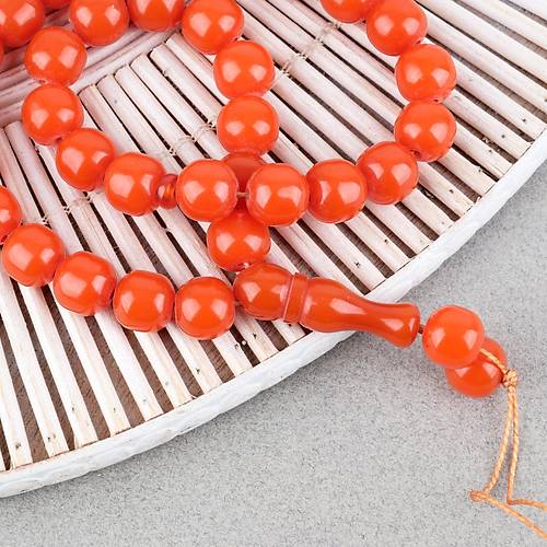 S�kma Kehribar K�re Kesim 11mm Tesbih - Turuncu P�sk�ls�z