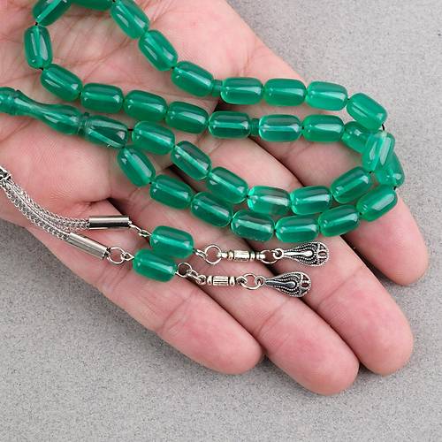 S�kma Kehribar Kaps�l Kesim Alpaka P�sk�ll� 7x11mm Tesbih Ye�il